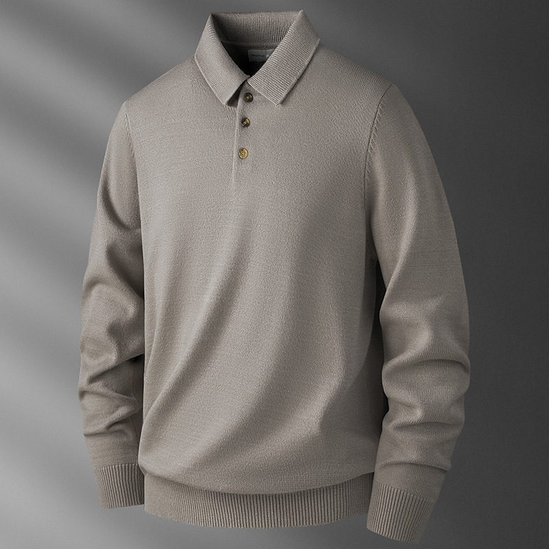 Men's Skin-Friendly Solid Color Warm Long-Sleeved Polo Shirt