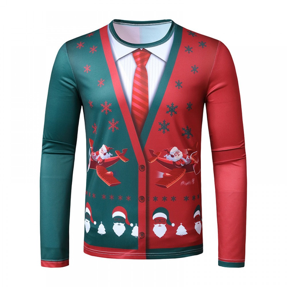 New 3D Personality Printing Fashion Men's Christmas Long-Sleeved T-Shirt